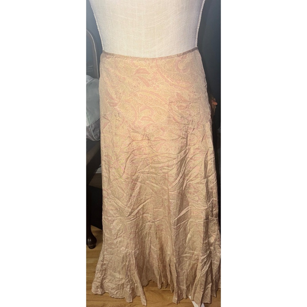 Lauren Ralph Lauren Pink Paisley Cotton Silk Maxi Skirt Ruffle Hem Size 14